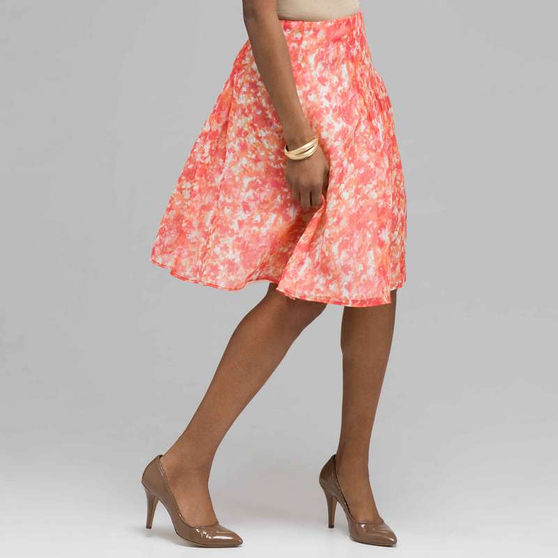 Pleated Flare Skirt., New Coral Multi, large image number 0