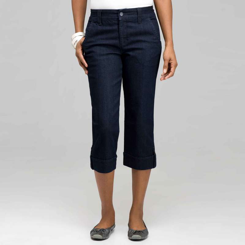 5 Pocket Cuffed Capri (Petite), Rinse Wash New, large image number 0