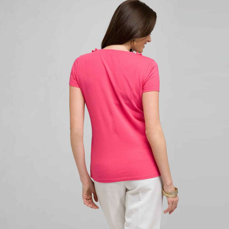 Flower Embellishment Tee, Hot Pink, large image number 1