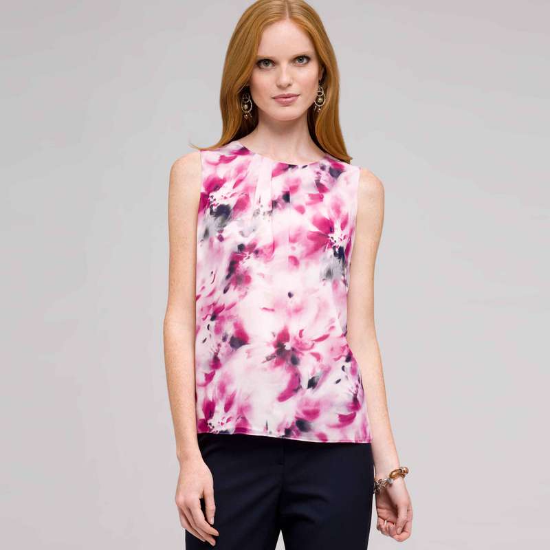 Sleeveless Pleated Floral Front Blouse, Tulip Multi, large image number 1